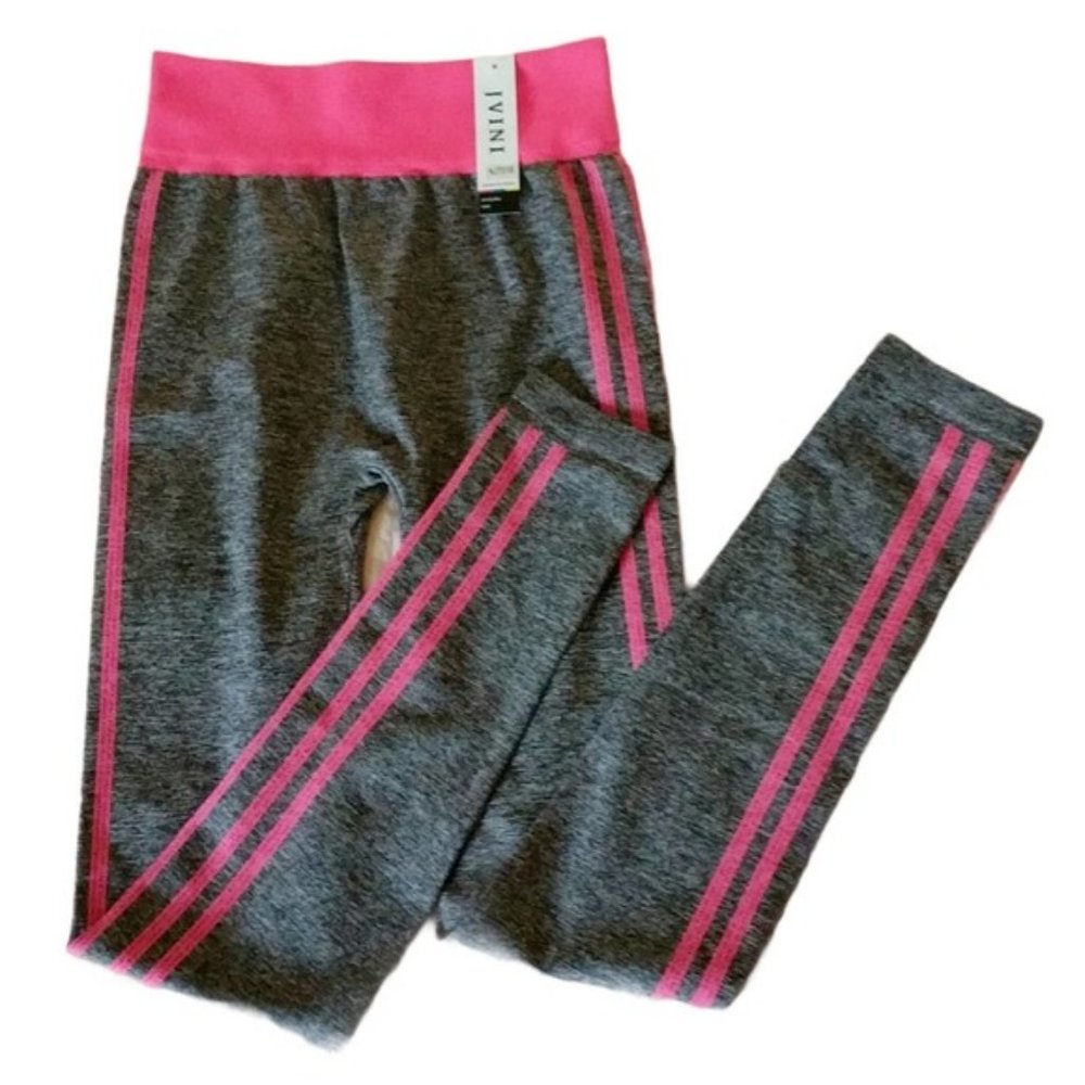 JVINI Gray/hot pink striped athletic leggings